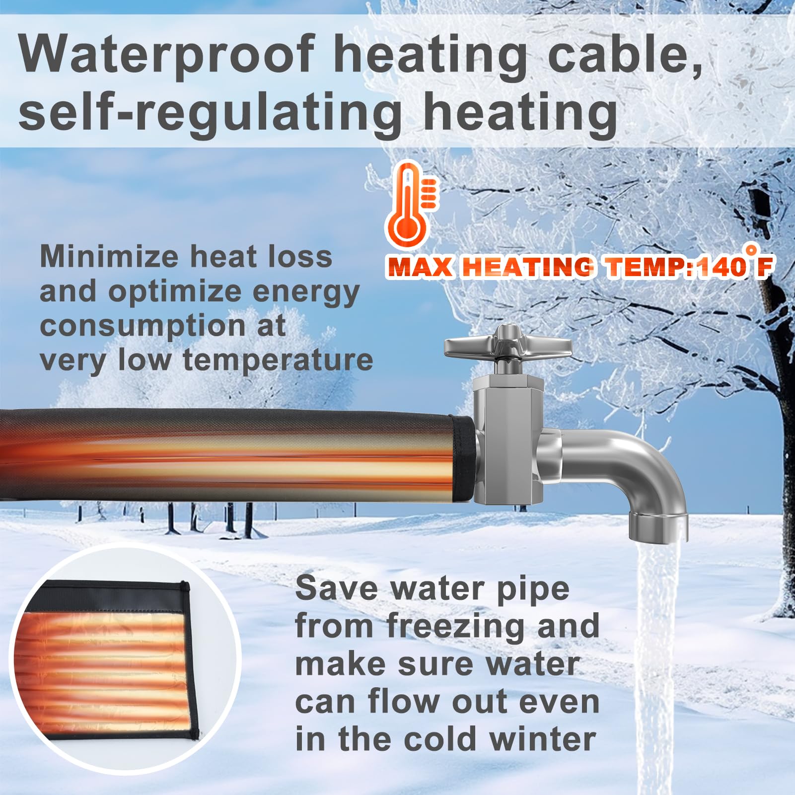 Mofuiry aluminum insulation ensures even heat along the pipe.