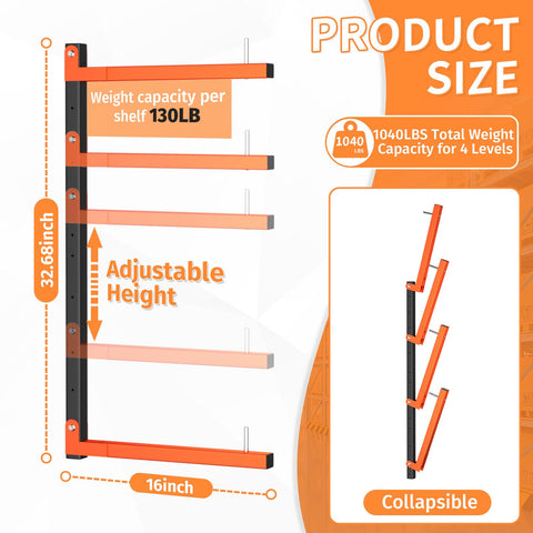 Mogbhw adjustable-height rack demonstrating shelf spacing customization.
