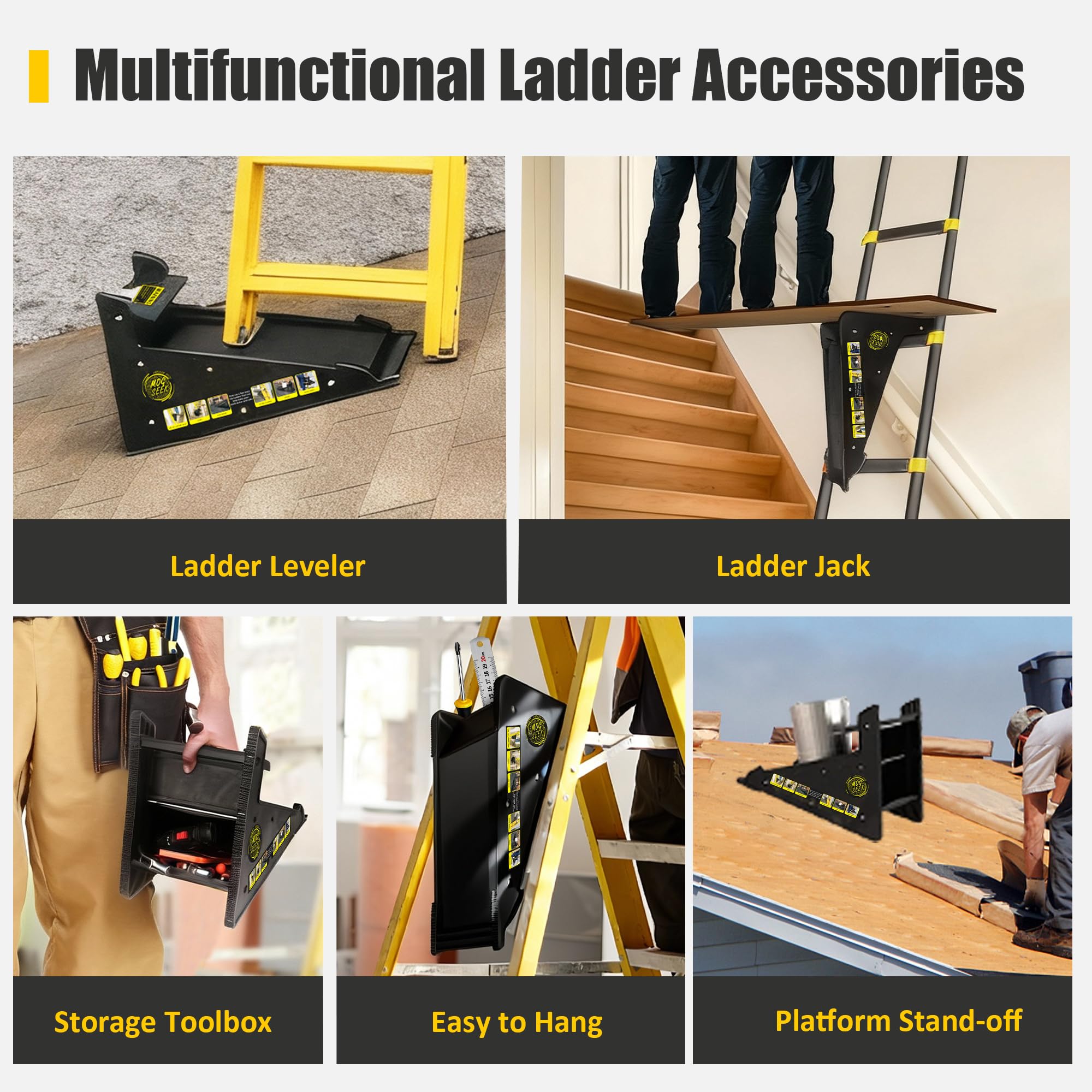 Mogseek ladder jack creates a stable platform between two ladders.