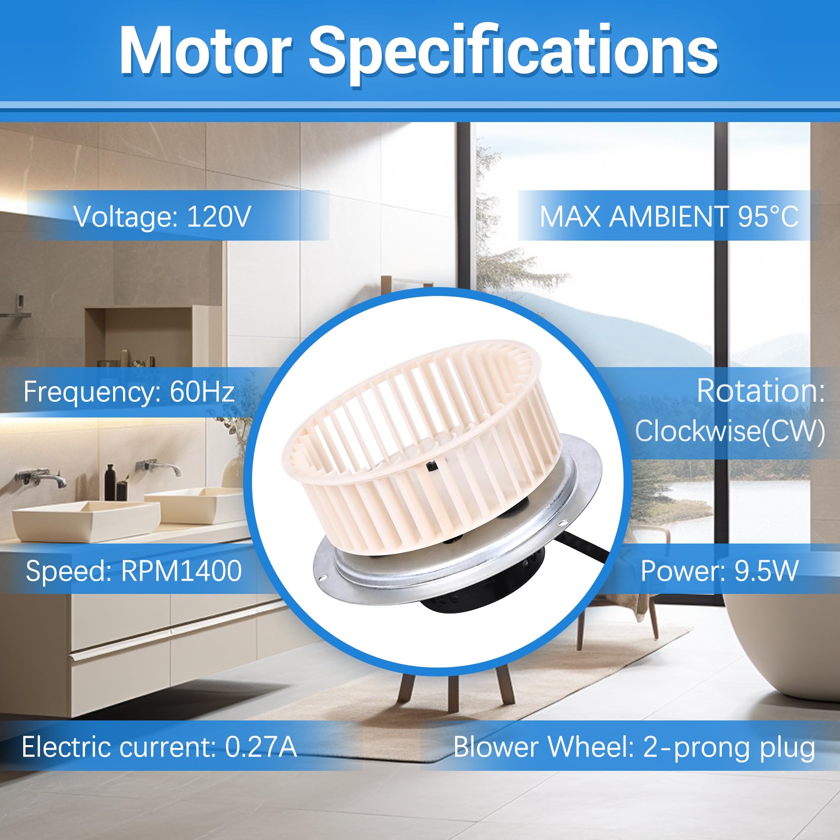 MOHTOL 120V 60Hz motor delivers reliable power for steady ventilation.