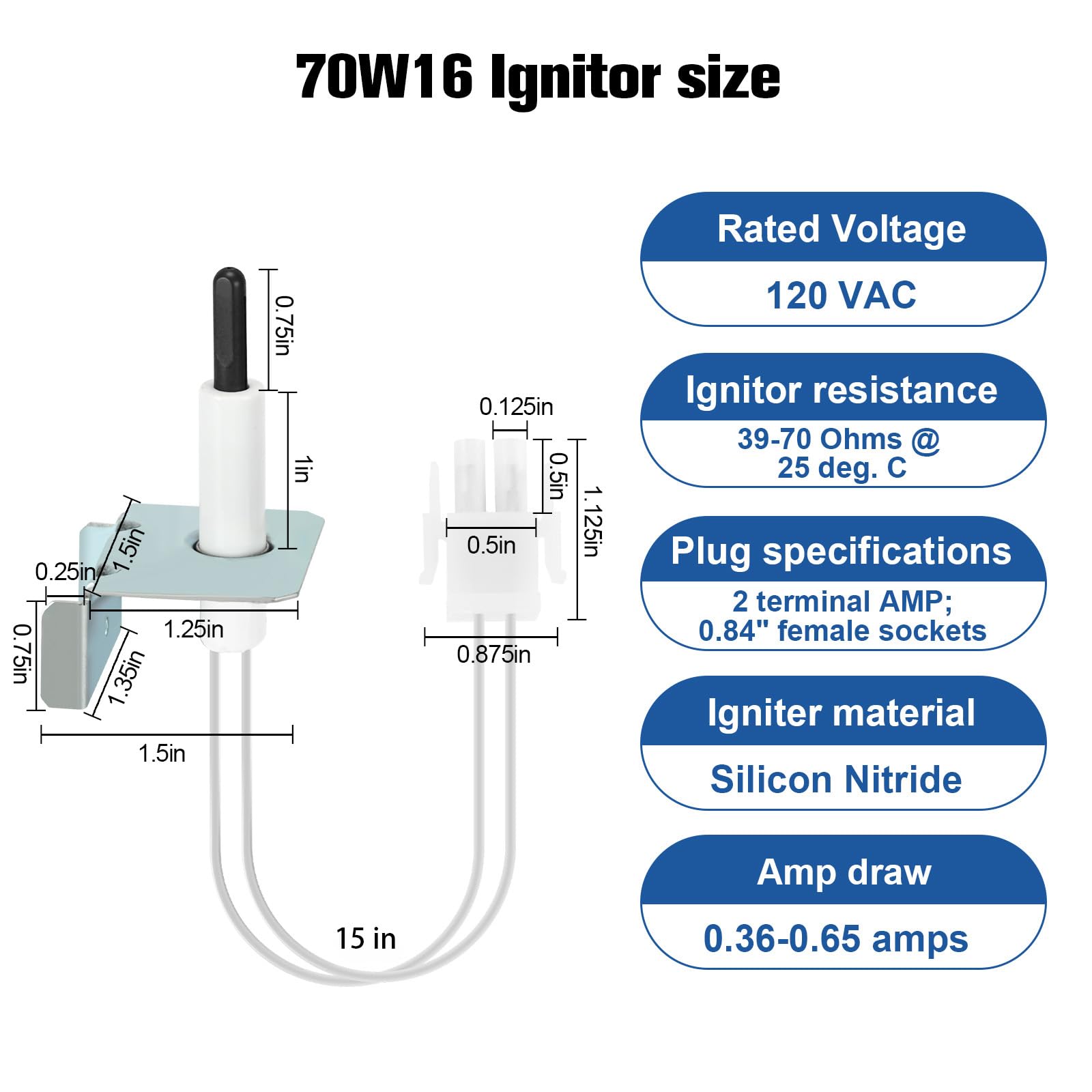 MOHTOL 70W16 igniter side view shows slim profile for tight installations.