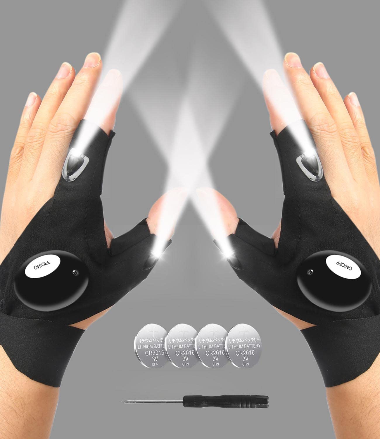 MOIPEJO LED flashlight gloves illuminate hands-free lighting for outdoor tasks.