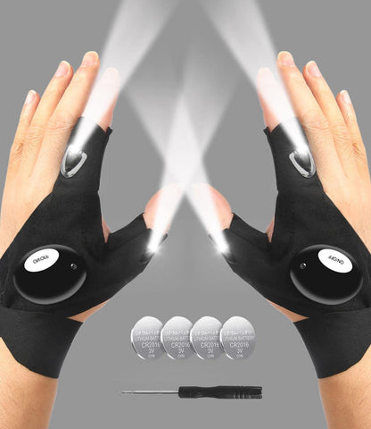 MOIPEJO LED flashlight gloves illuminate hands-free lighting for outdoor tasks.