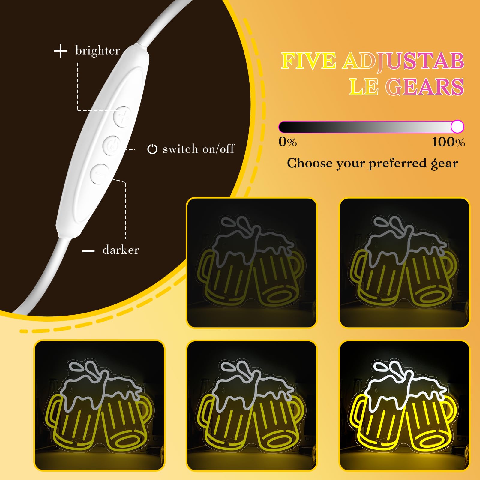 Mojoish beer neon sign dimmable brightness for mood setting.