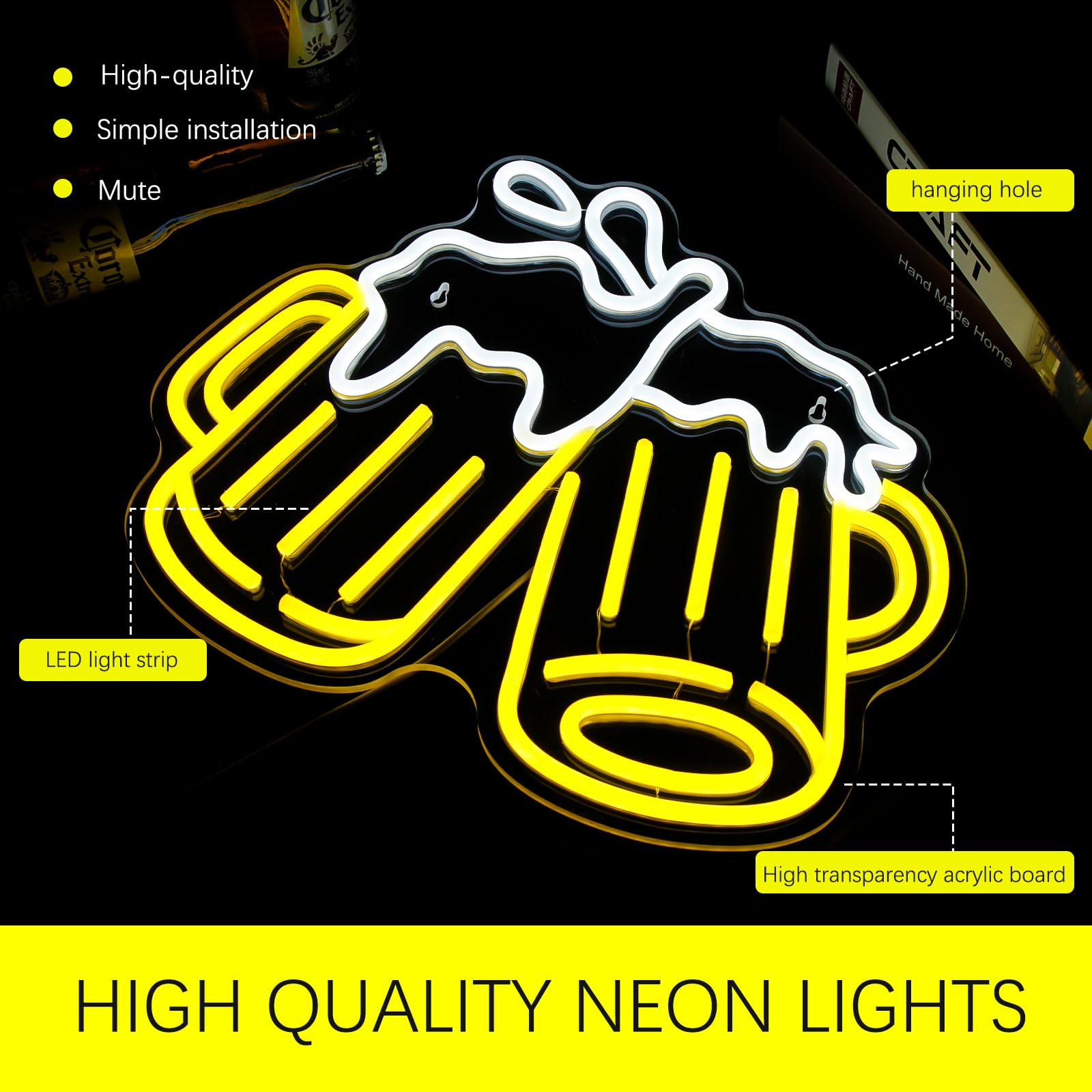 Mojoish beer neon sign safe low-heat design and durability.