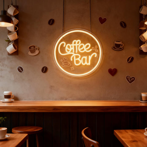 Mojoish coffee bar neon sign dimmable for adaptable cafe lighting