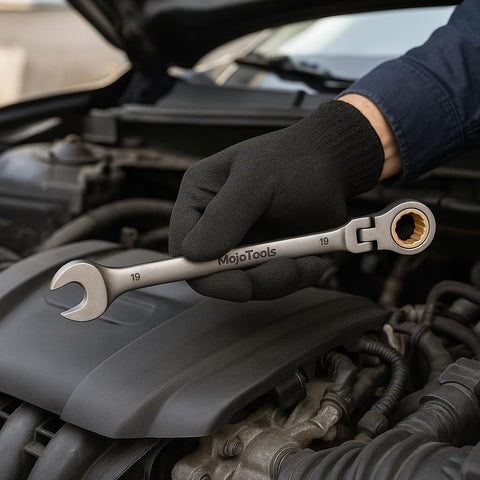 MoJoTools 24mm ratcheting wrench for brake and engine work in tight spots.
