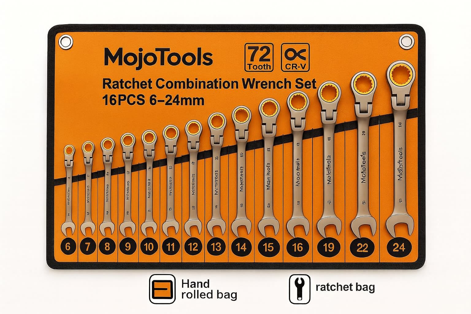 MoJoTools 72-tooth ratcheting wrench delivers precise turns with minimal effort.