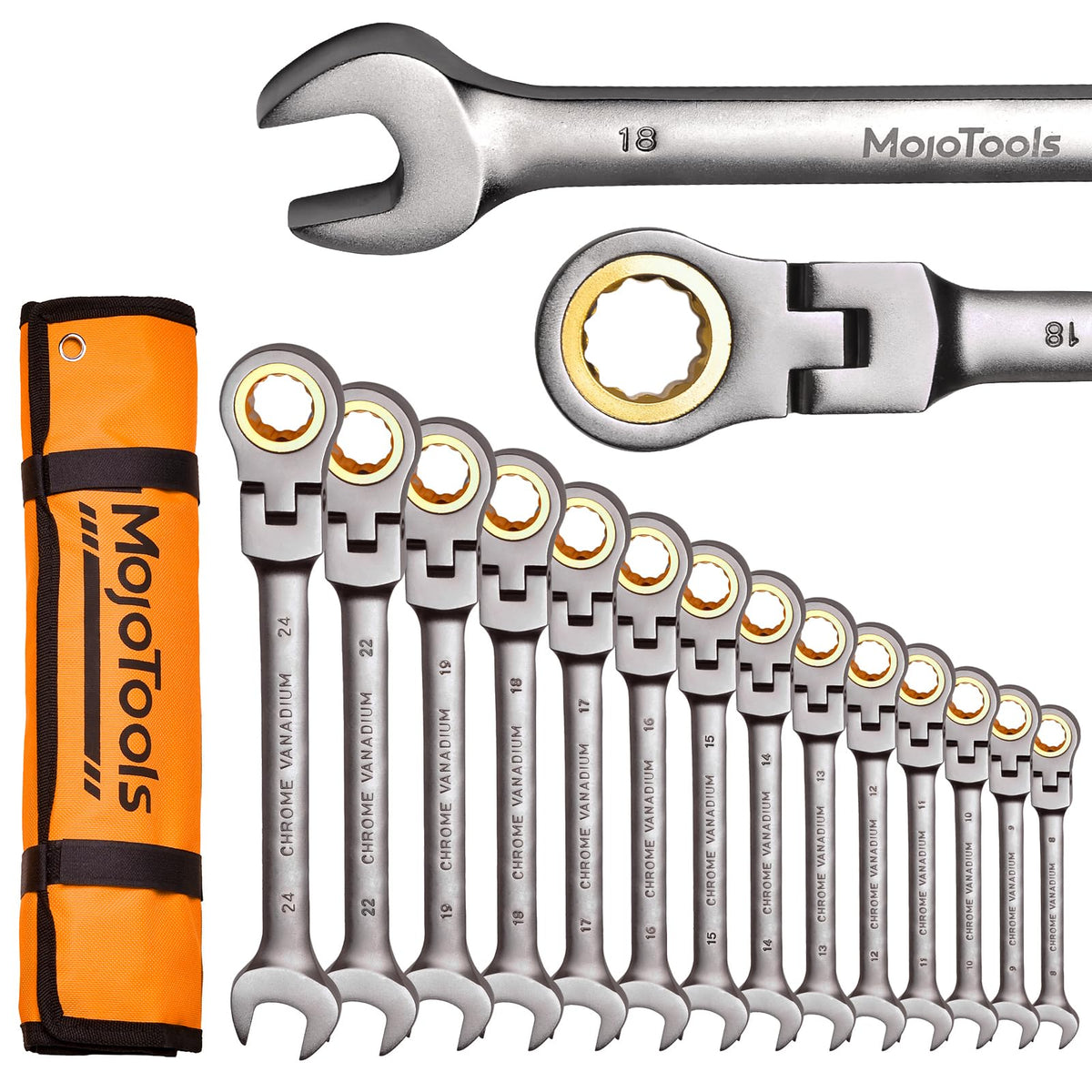 MoJoTools flex-head 8mm wrench enables tight-space access for automotive tasks.