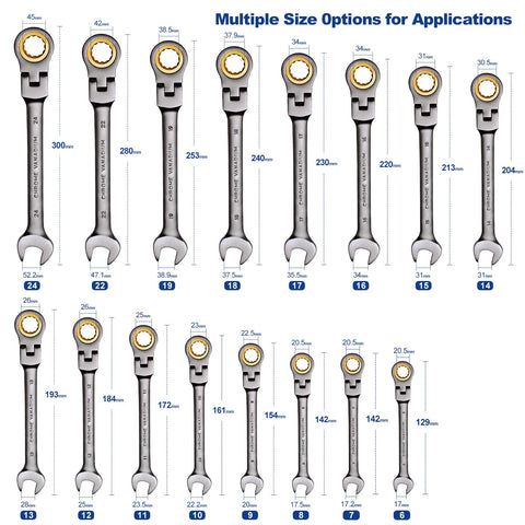 MoJoTools flex-head ratcheting wrench enabling access in tight engine bays.