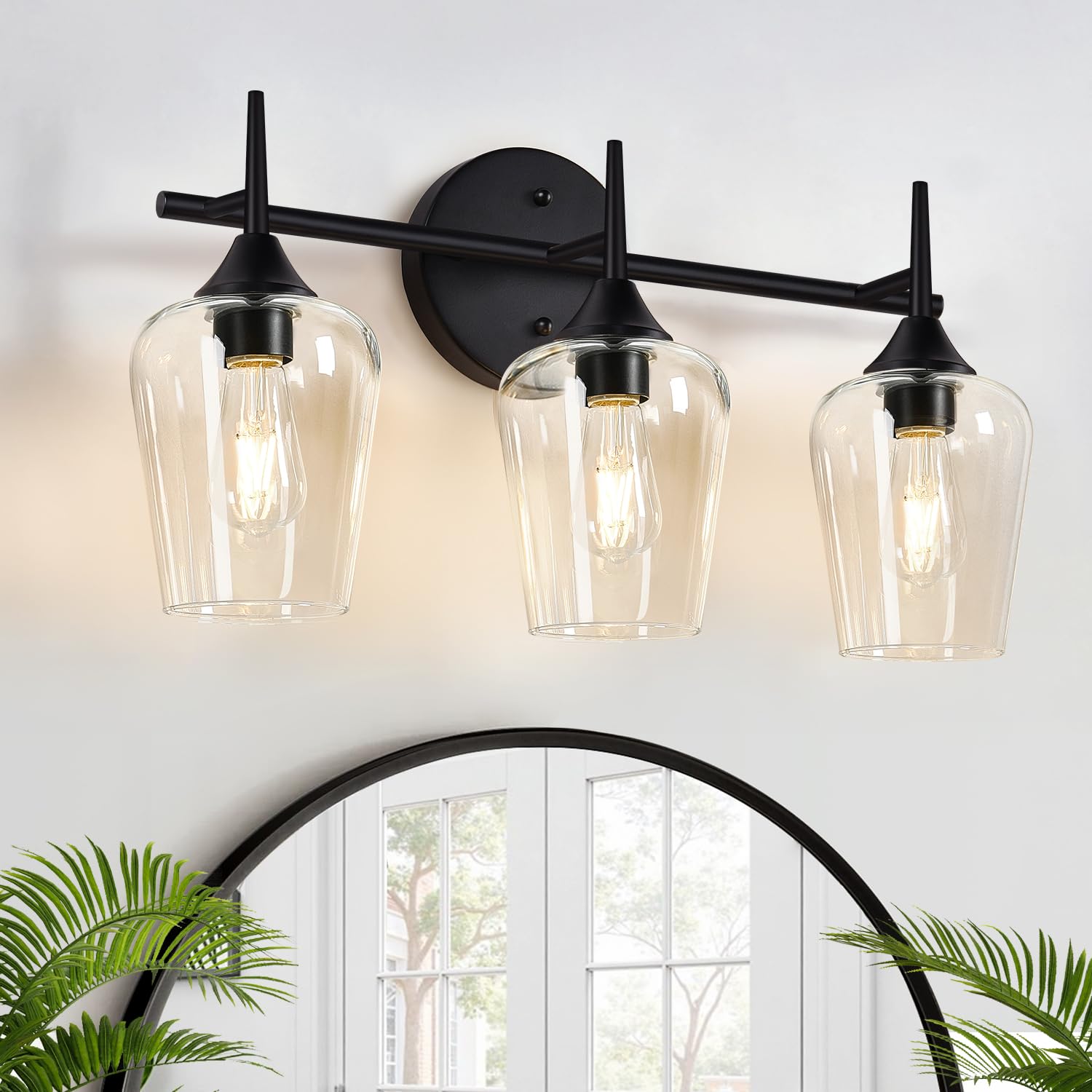 MOKATNG 3-light bathroom fixture in black matte frame improves ambient bathroom lighting.