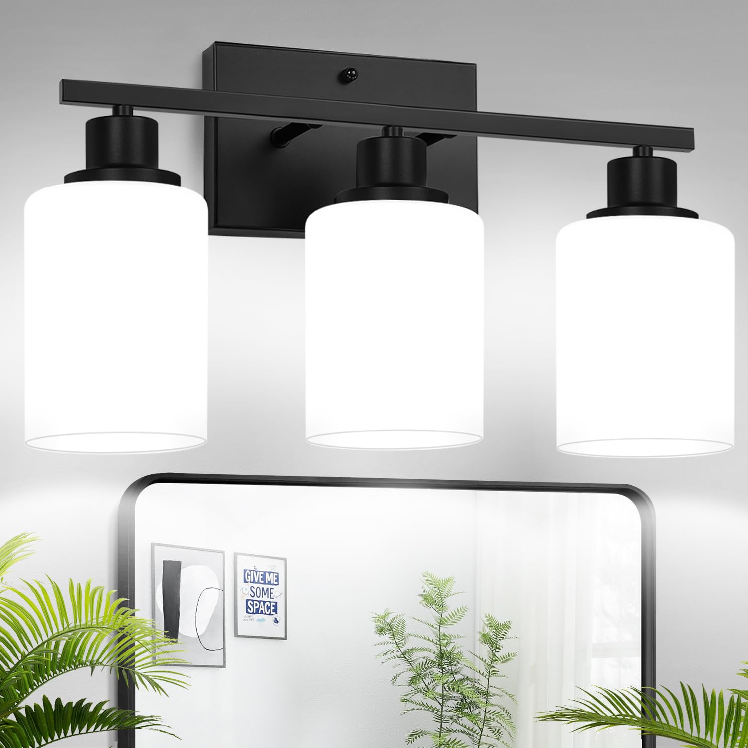 MOKATNG 3-light fixture with milk shade diffuse light for bathroom use