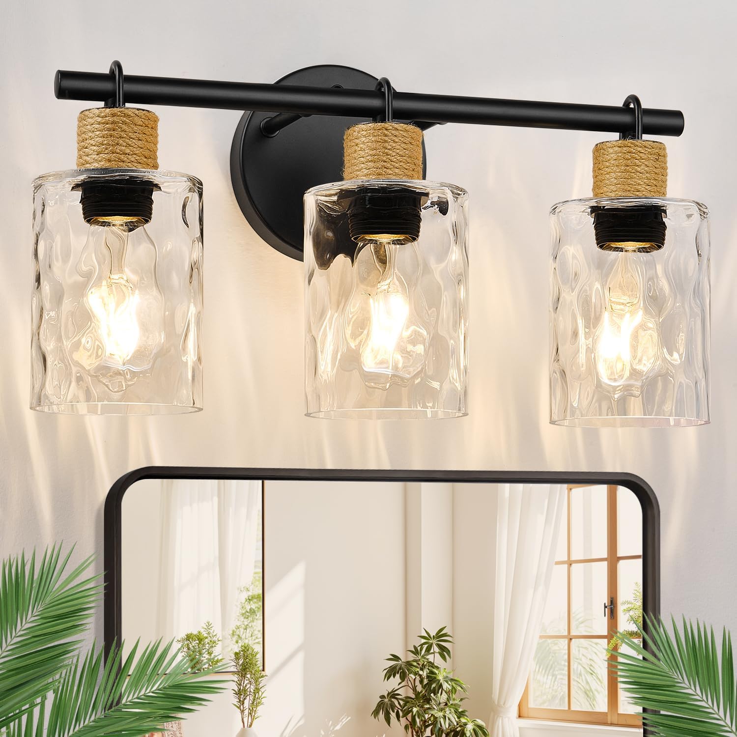 MOKATNG coastal vanity light with matte black finish and crystal glass shade for elegant bathrooms
