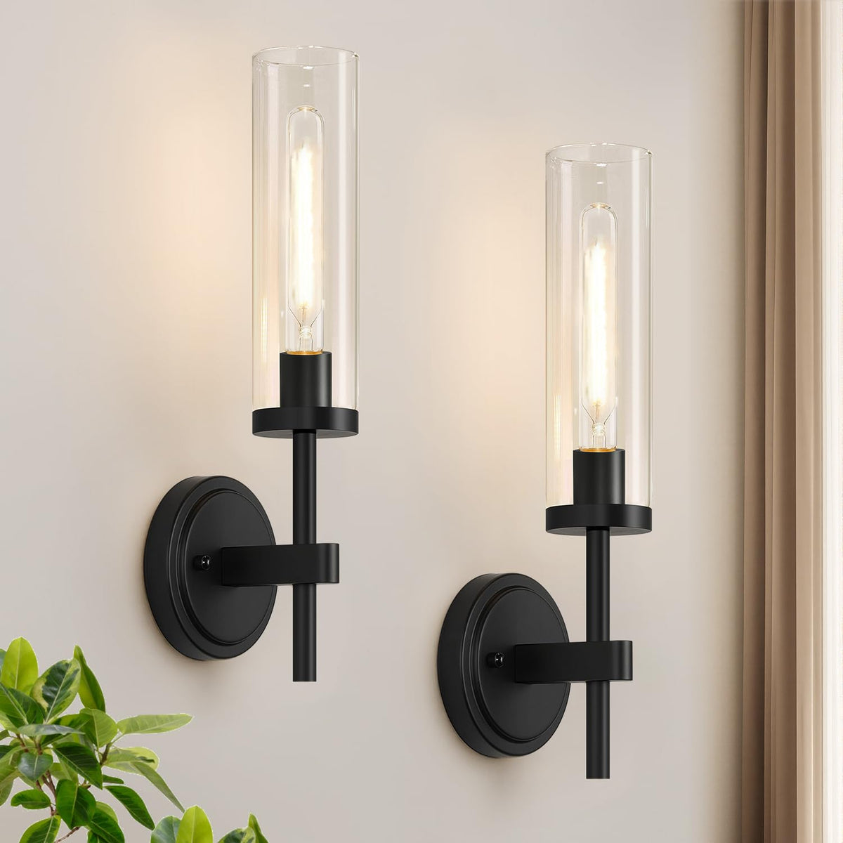 MOKATNG wall sconces with matte black frame and clear glass shade for versatile decor