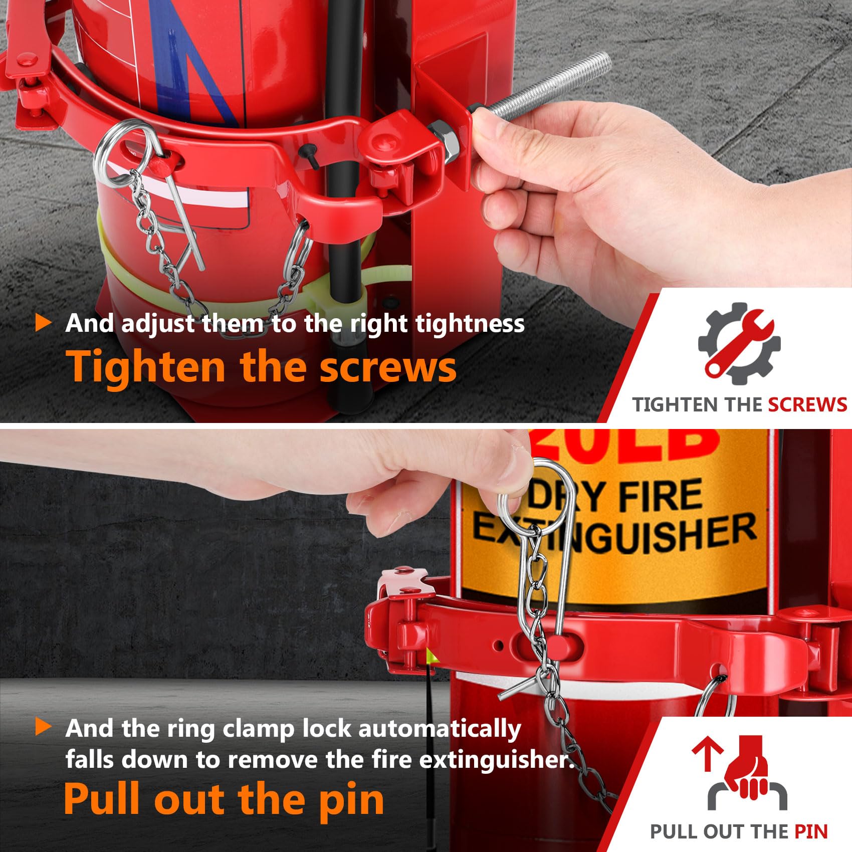Mokemok bracket with 20 lb dry extinguisher fit demonstrates compatibility