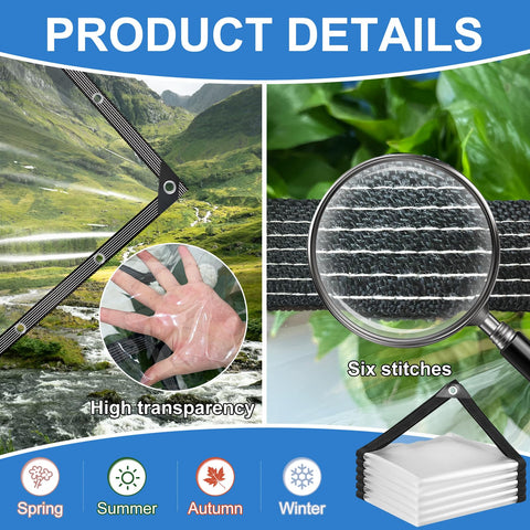 Mokoey 14mil clear vinyl tarp provides durability with high light transmission.