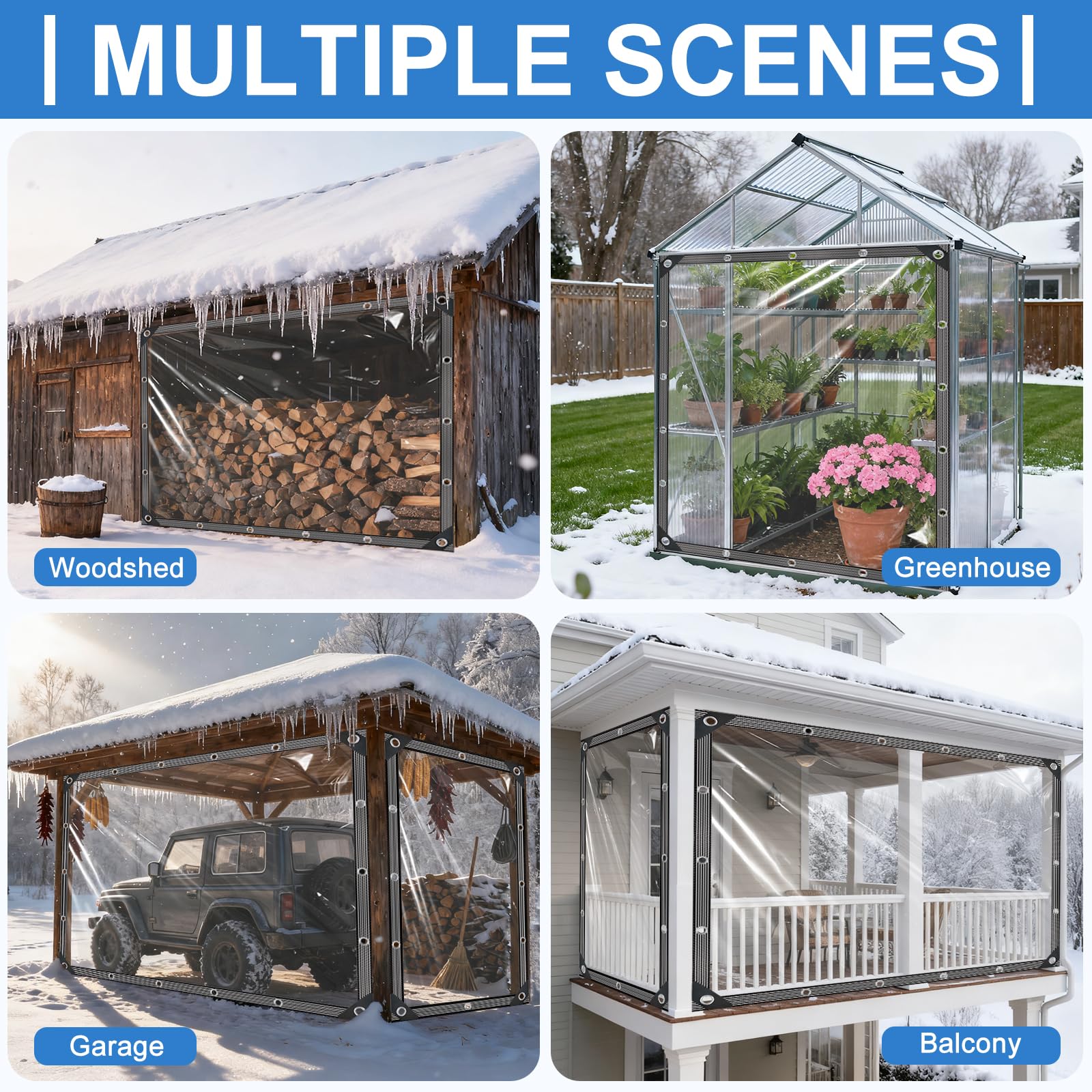 Mokoey Clear Tarp provides wind and rain protection for porches and gardens