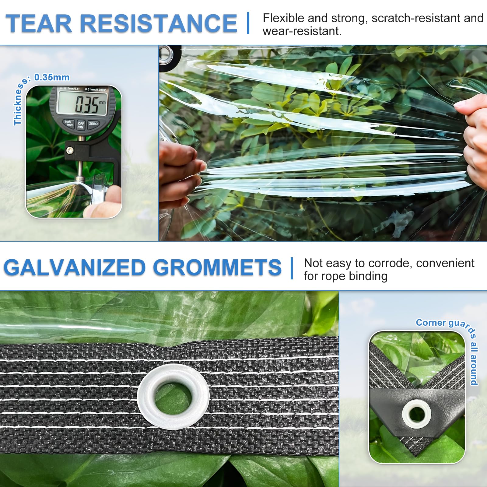 Mokoey clear tarp offers 99% transparency for visibility while shielding from elements.