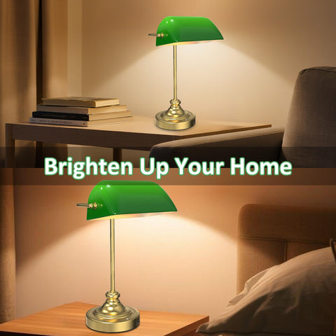 MOKOQI Green Bankers Desk Lamp shade close-up showing green glass shade