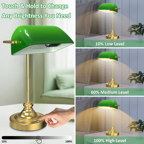 MOKOQI Green Bankers Desk Lamp USB-C charging cable visible