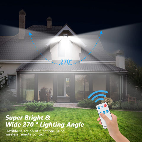 Mokot IP65 waterproof solar flood light withstands rain and snow for year-round use.