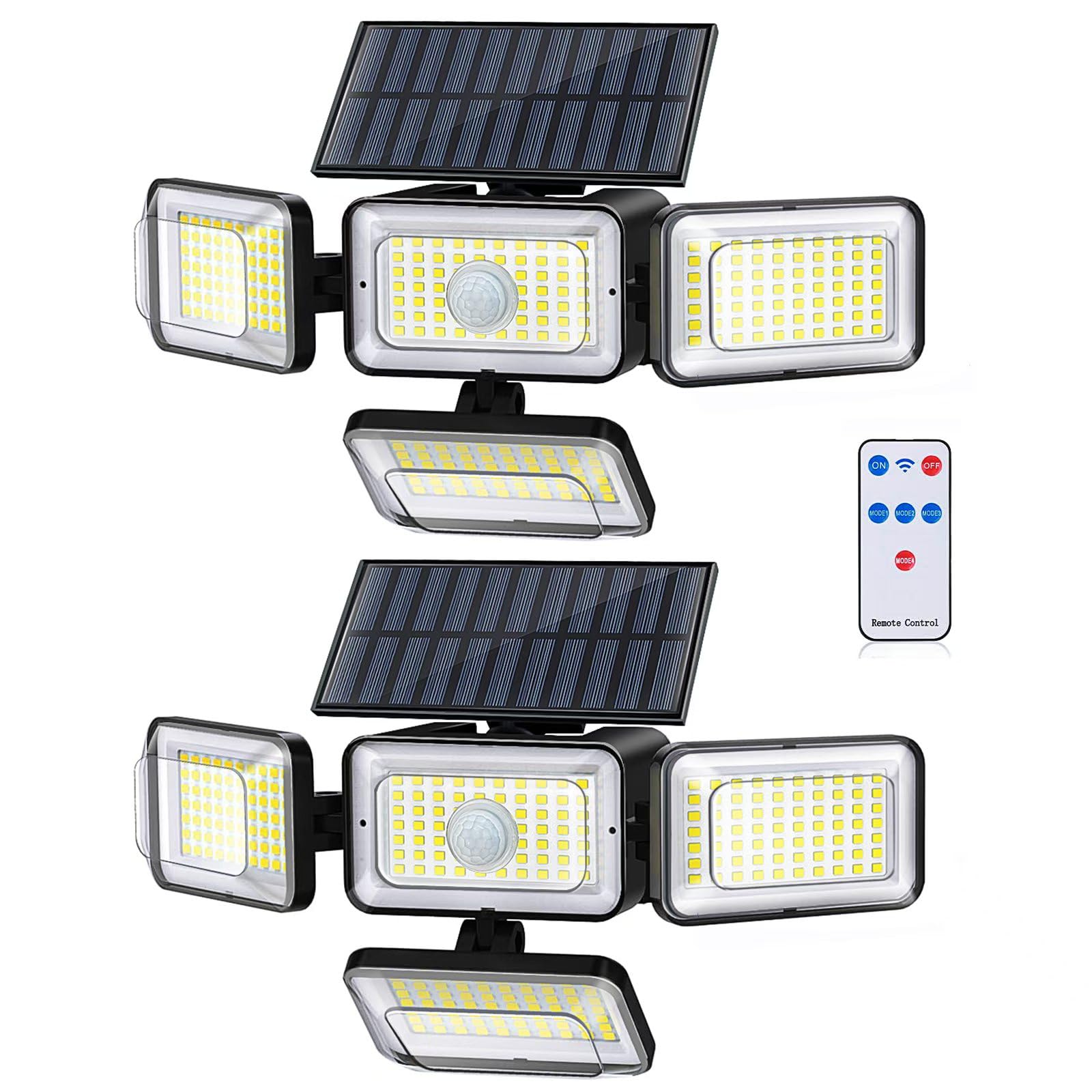 Mokot Solar Lights Outdoor four-head wide-angle illumination for large spaces.
