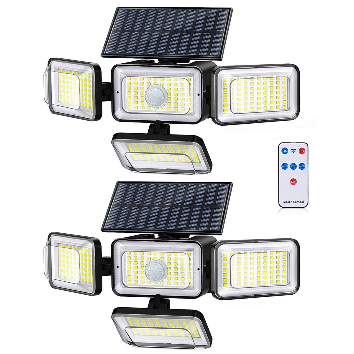 Mokot Solar Lights Outdoor four-head wide-angle illumination for large spaces.