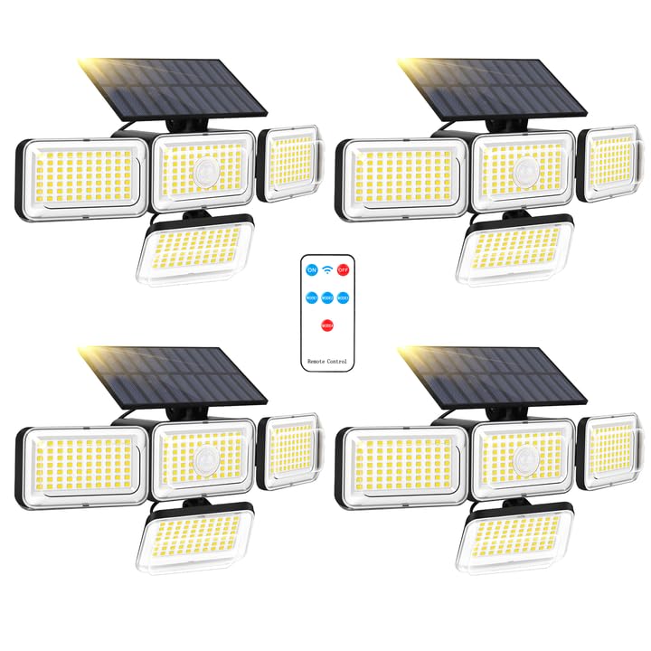 Mokot solar lights outdoor four-pack illuminating your patio with bright, energy-saving security lighting.