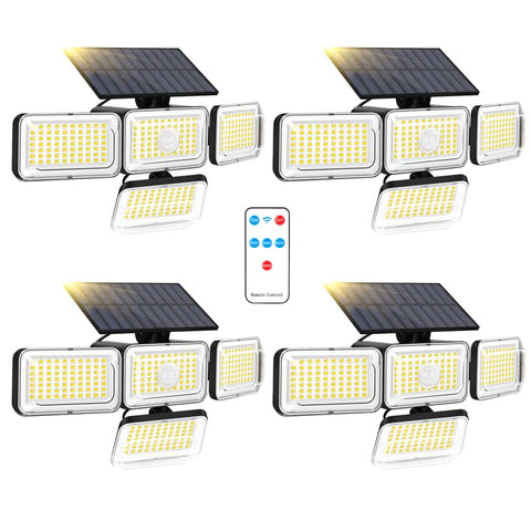 Mokot solar lights outdoor four-pack illuminating your patio with bright, energy-saving security lighting.