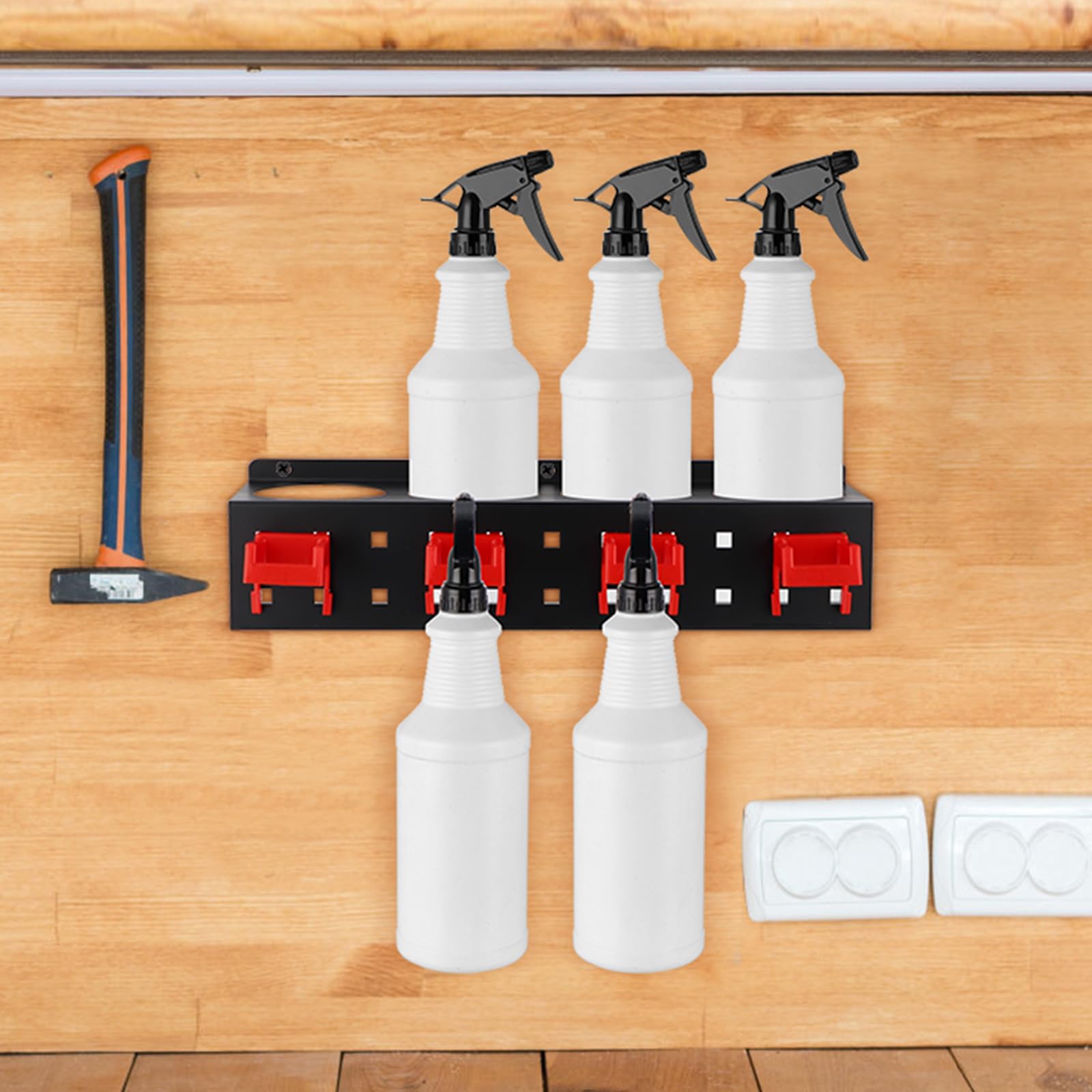 MOLIGOU garage installation shows rack keeping car care supplies accessible.