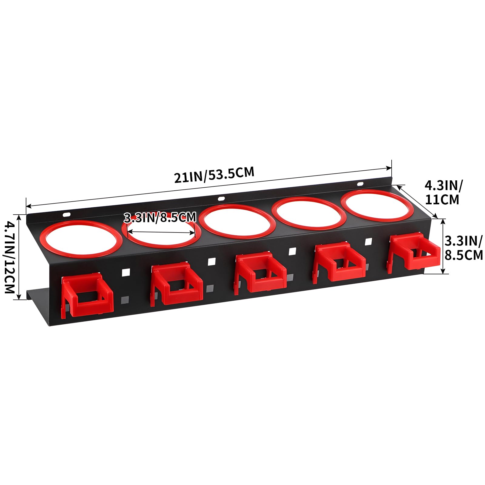 MOLIGOU wall-mounted rack showing five holes and five hooks for versatility
