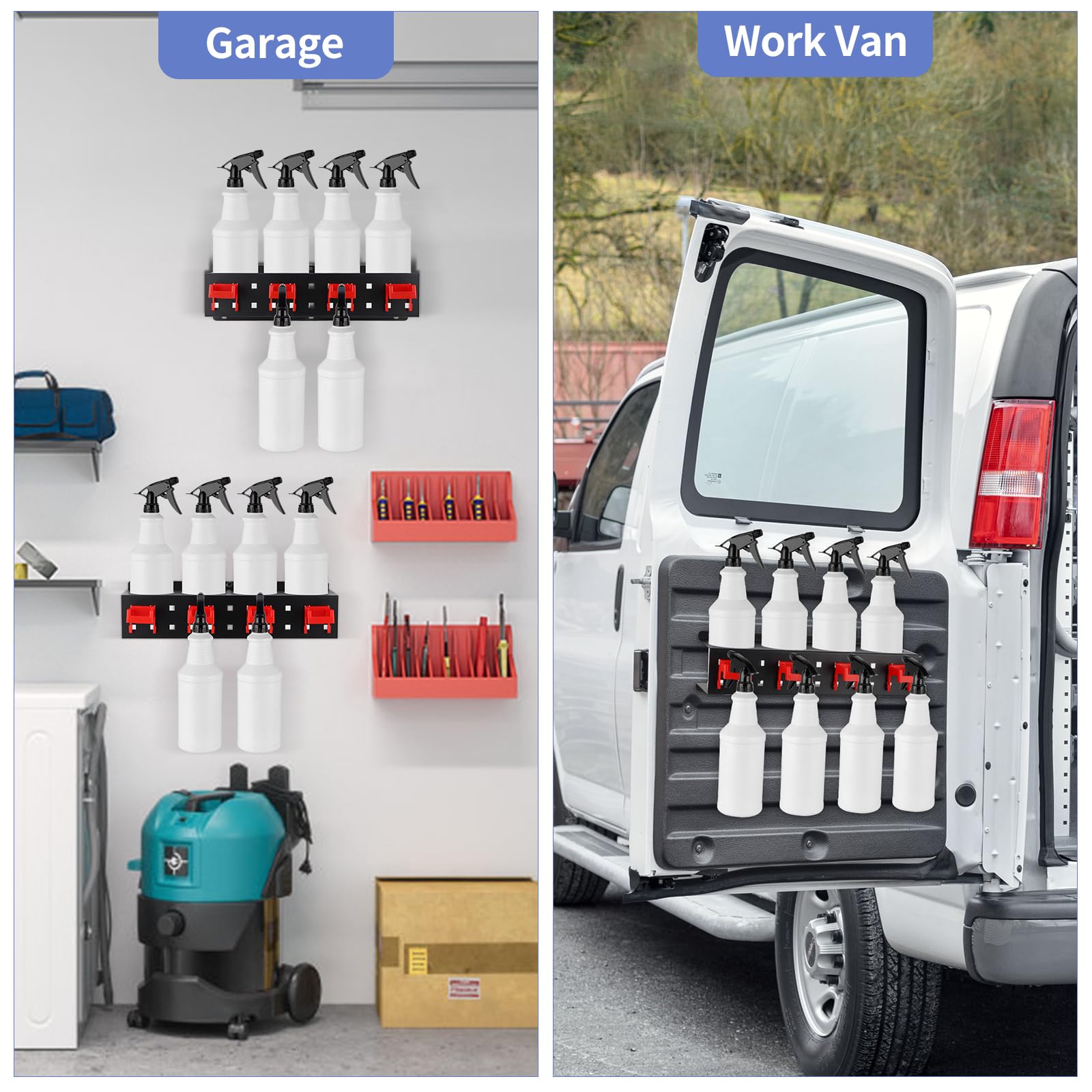 MOLIGOU spray bottle holder with hooks to hang detailing tools.