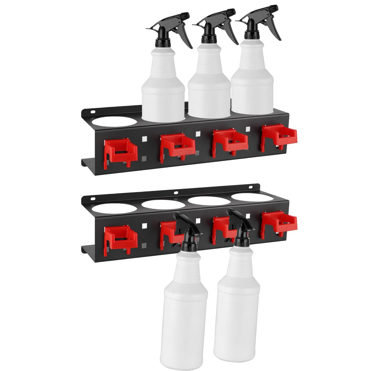 MOLIGOU spray bottle holder wall mount with four holes for organized detailing supplies.