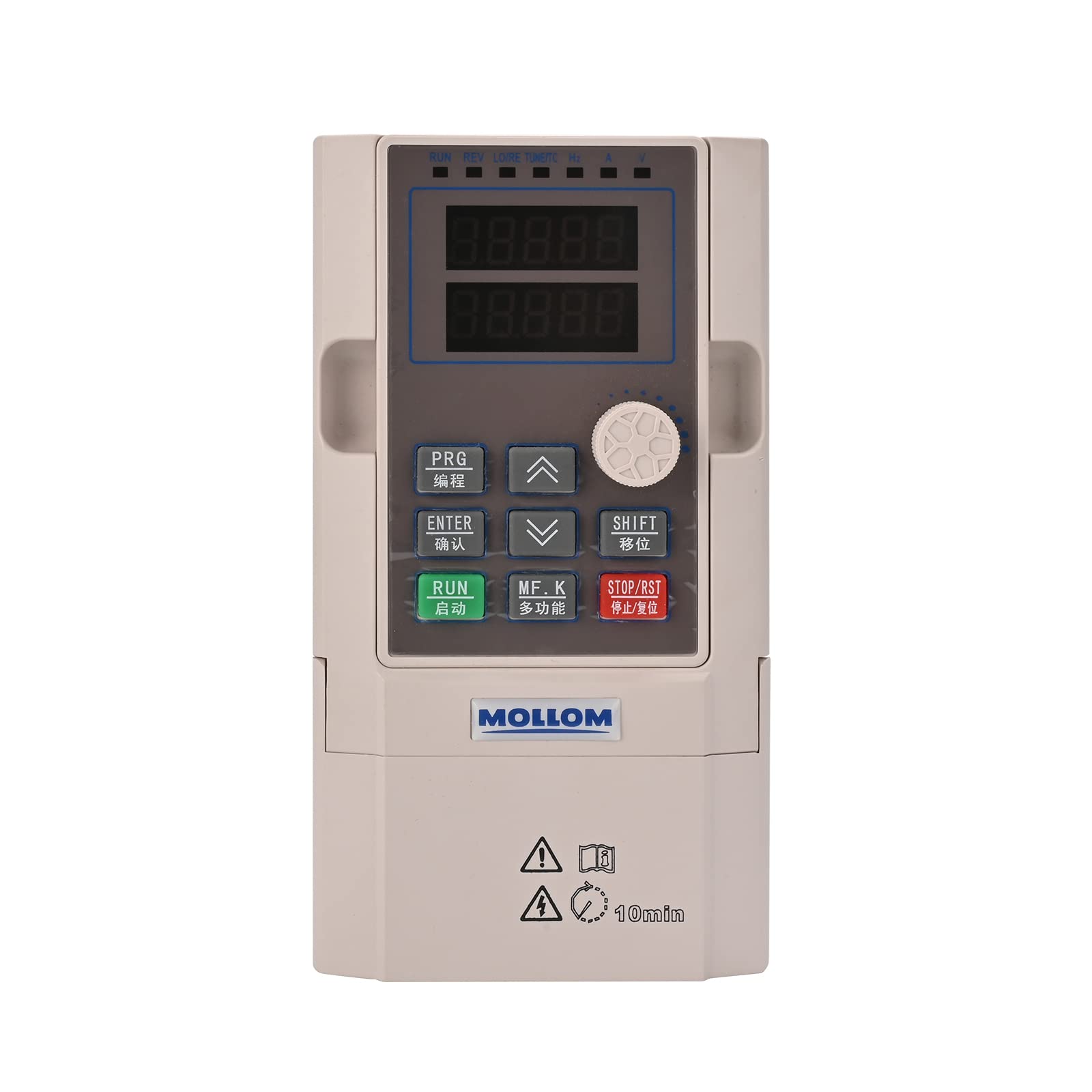 Mollom VFD 220V front panel display showing crisp readout for speed control