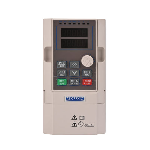 Mollom VFD 220V front panel display showing crisp readout for speed control
