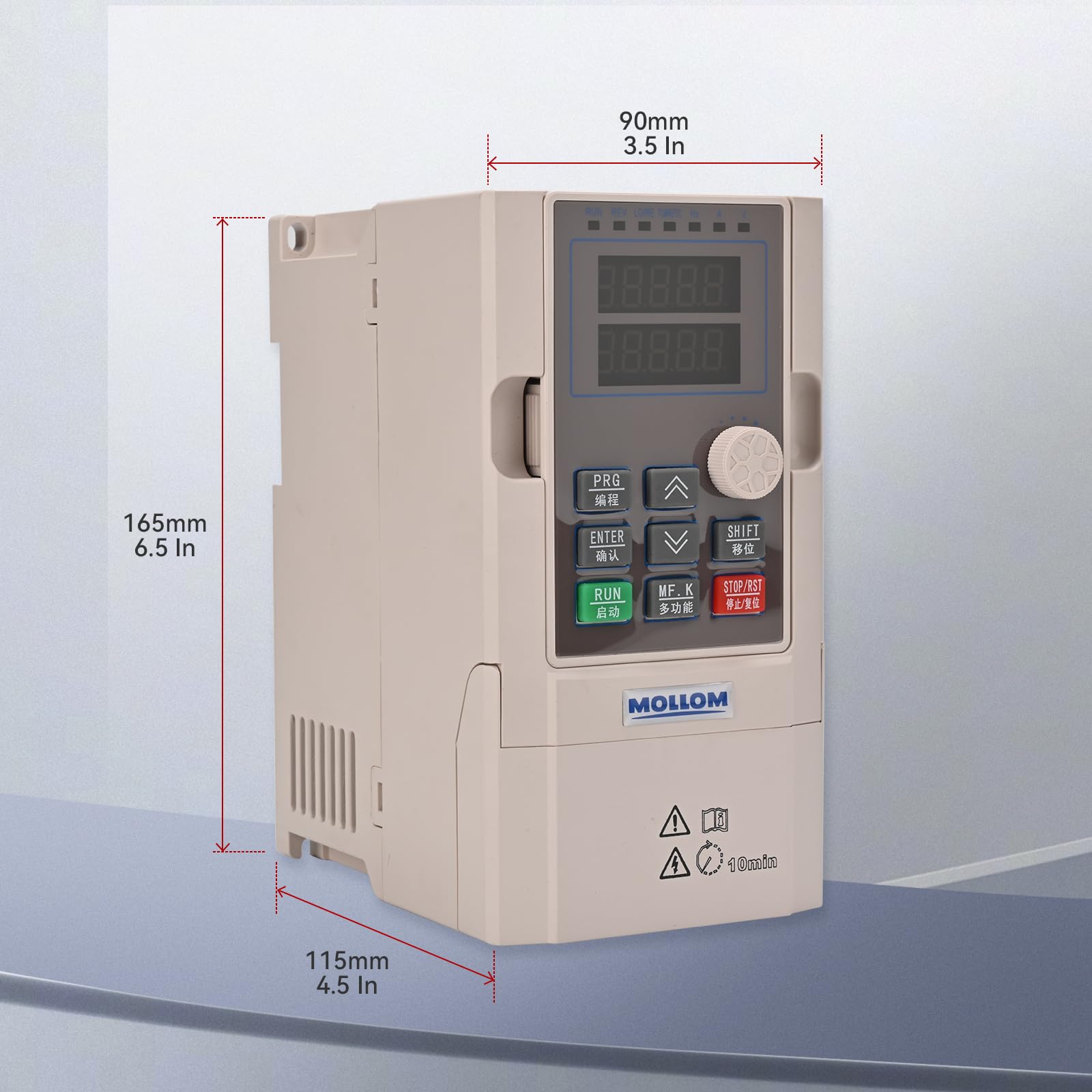 Mollom VFD wiring and connectors enabling versatile single or three‑phase setup