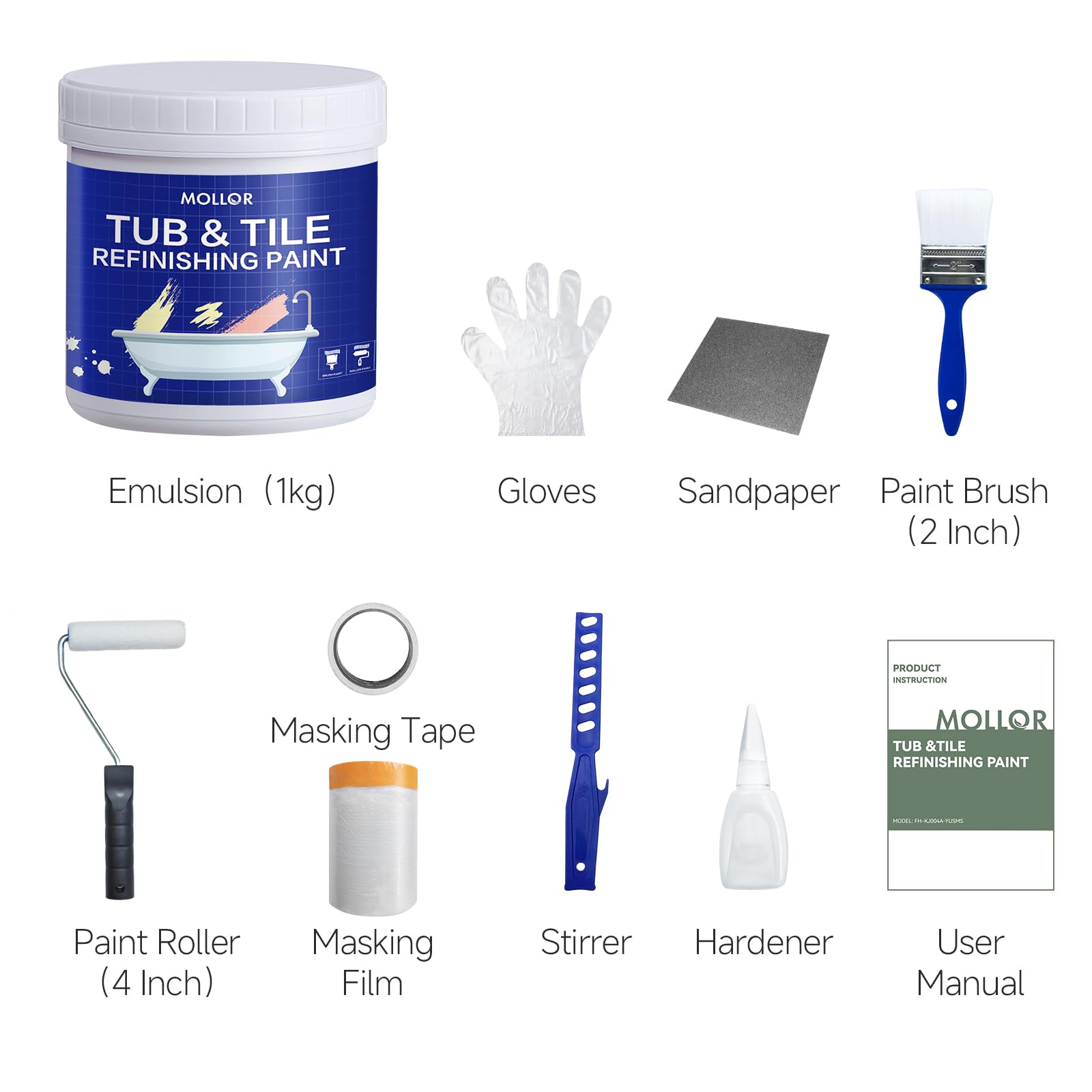 Mollor 35oz tile paint jar showcases durable, long-lasting bathroom upgrade.