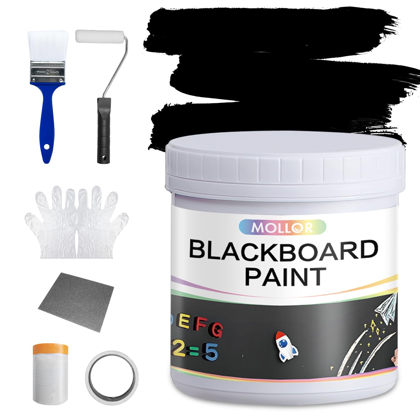 Mollor Chalkboard Paint Black can demonstrates versatile coating for multiple surfaces.