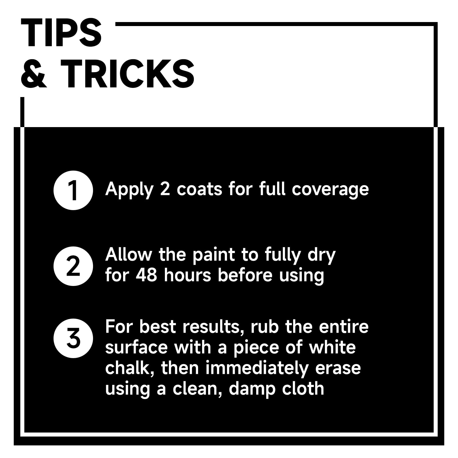 Mollor Chalkboard Paint Dry matte finish delivers a sleek, erasable surface.