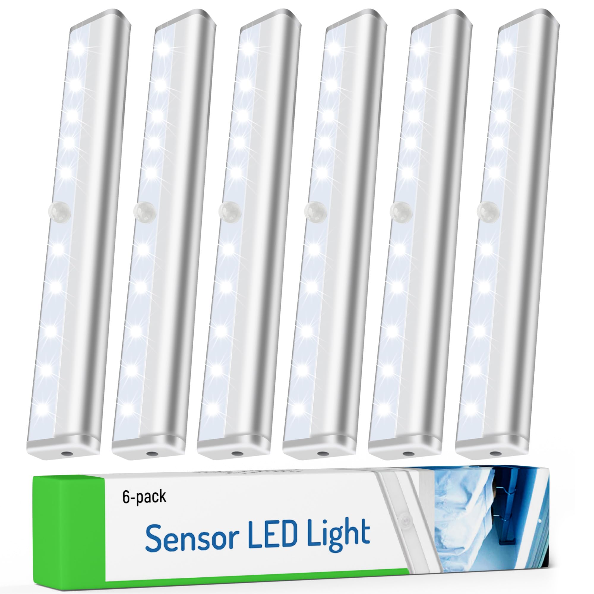 Molrebe motion sensor LED lights in 6-pack illuminate closets with bright, even glow.