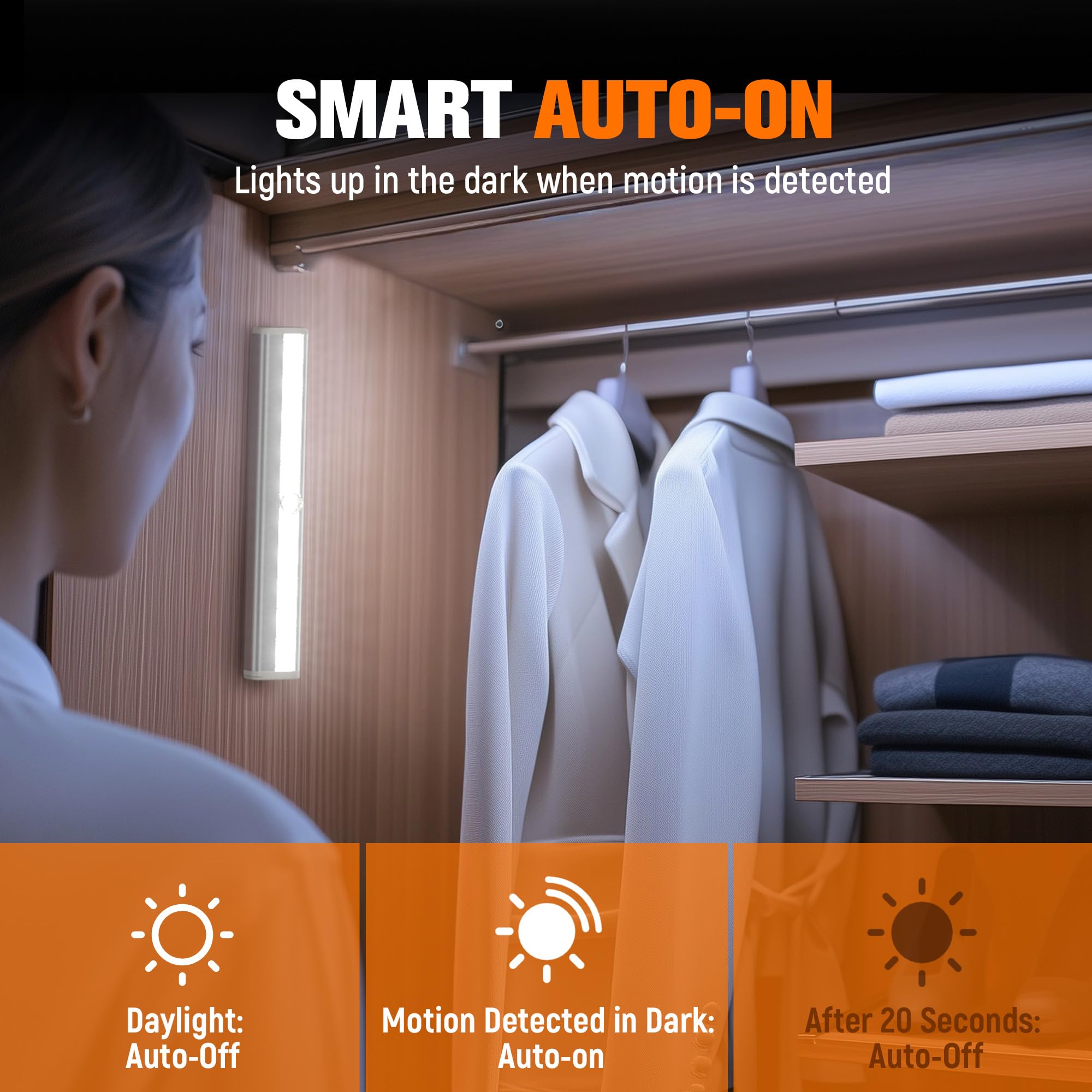 Automatic night-light on in darkness and off after a short pause.