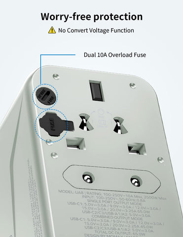 MOMAX wattage label showing voltage and wattage limits for safe use