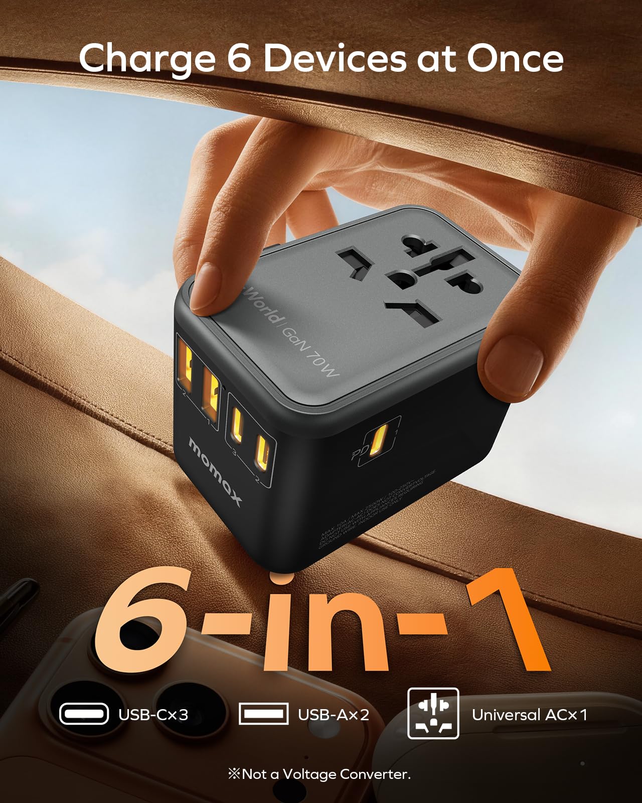MOMAX 70W being used with US plug for cross-border compatibility