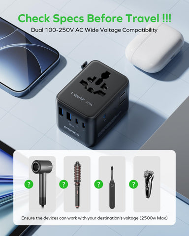 MOMAX product packaging showing contents for ready-to-travel setup