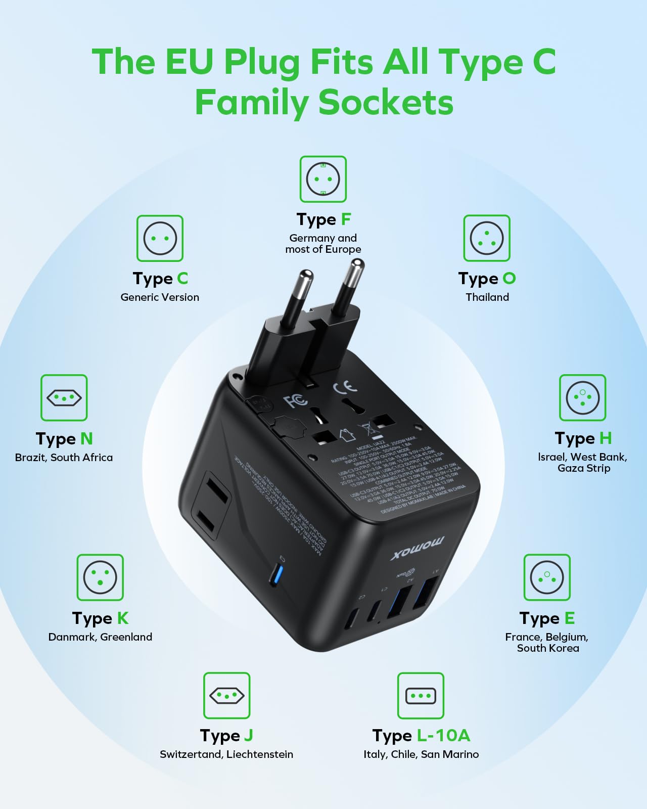 MOMAX Mini 7-in-1 UK plug variant designed for UK outlets