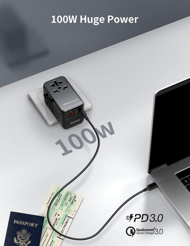 Slide switch enables easy country plug changes during international trips.