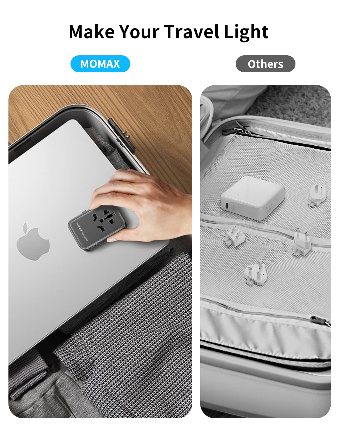 MOMAX compact GaN design fits travel bags.