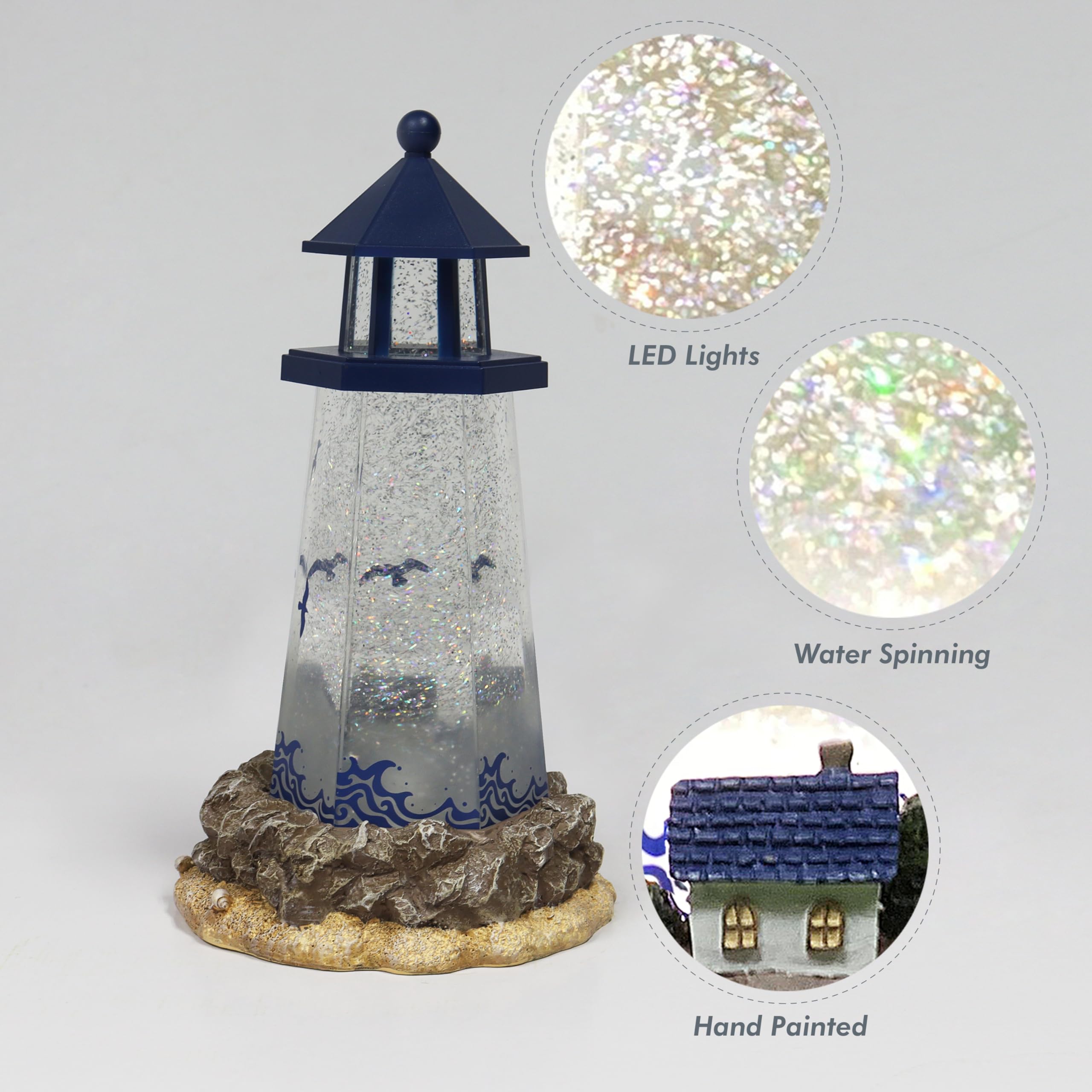 Moments in Time battery-operated lighthouse decor keeps cords away.
