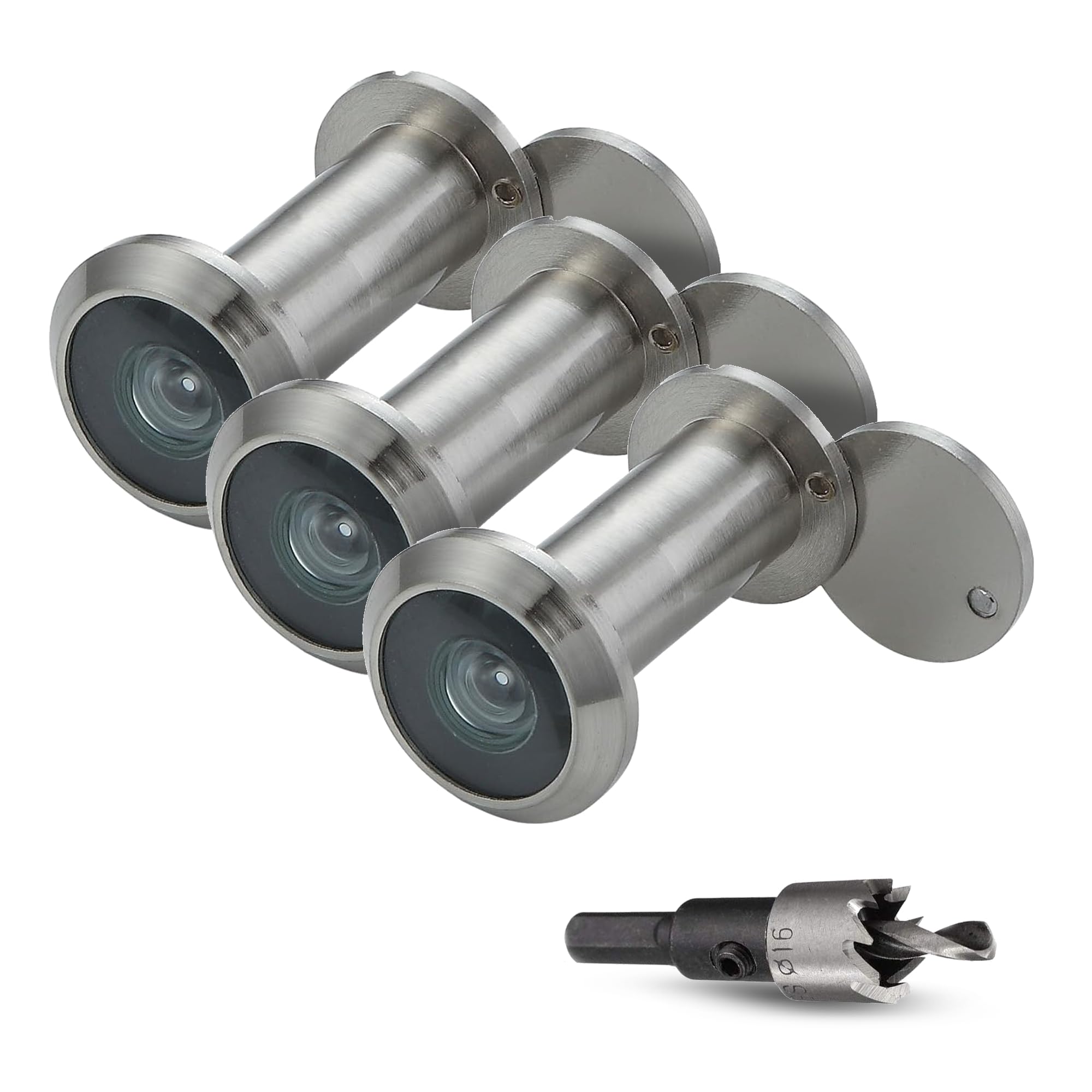 MomsUnited peephole with 200-degree view enhances doorway awareness on chrome finish.