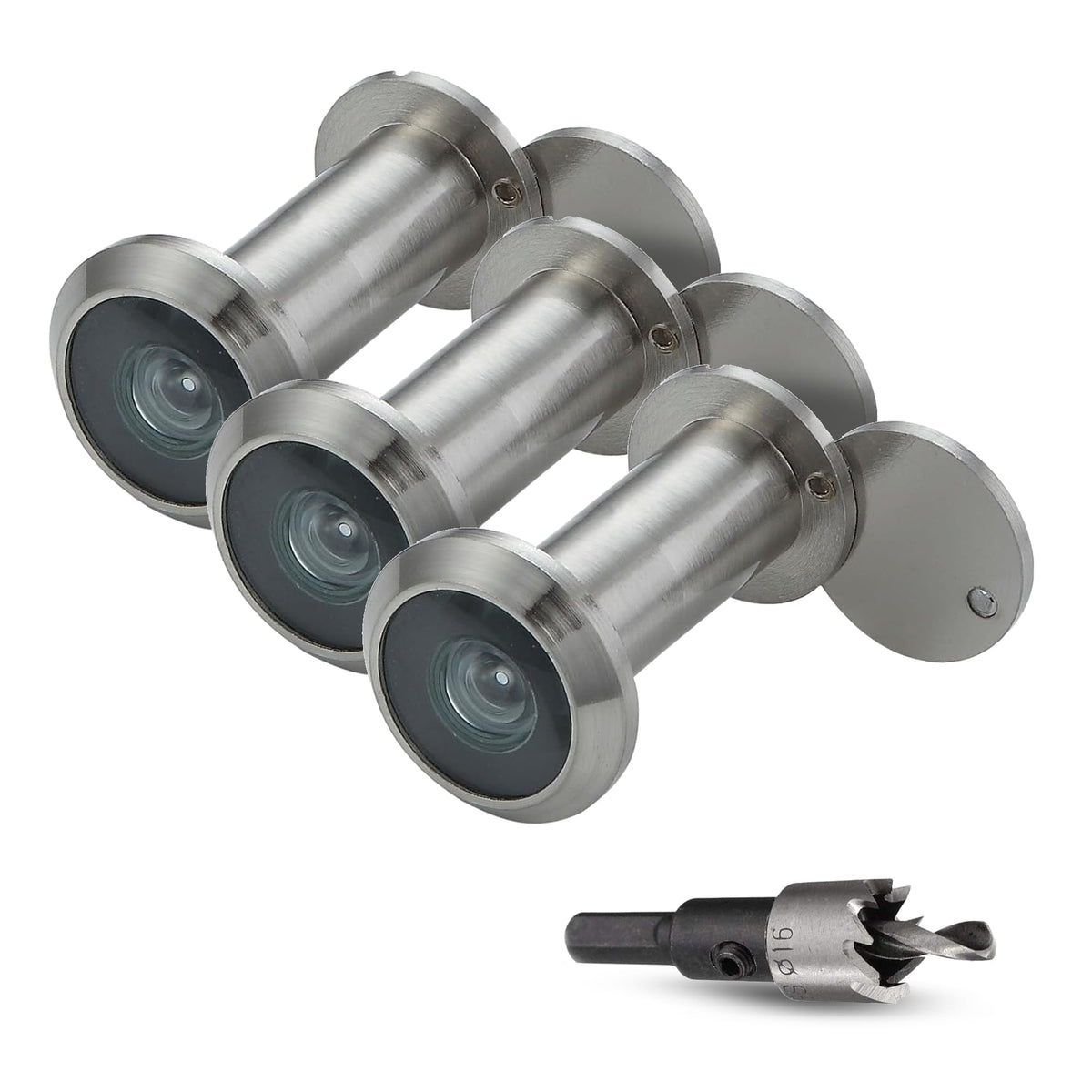 MomsUnited peephole with 200-degree view enhances doorway awareness on chrome finish.